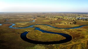Aerial shot of the Okavango Delta