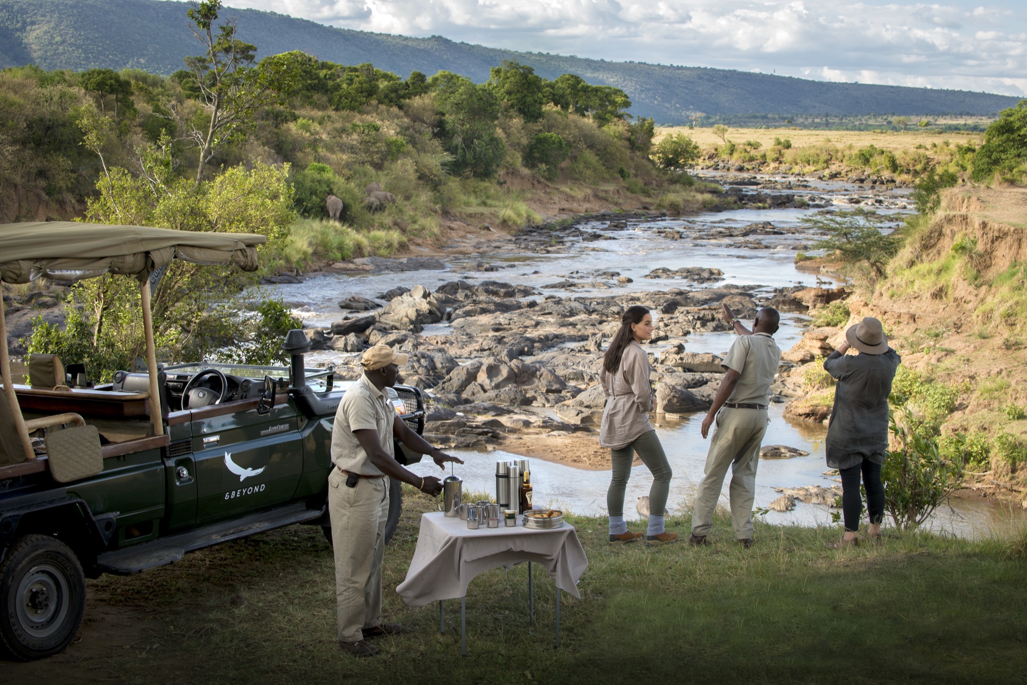 Coffee stop beside a river on the Bateleur Camp concession, Masai Mara